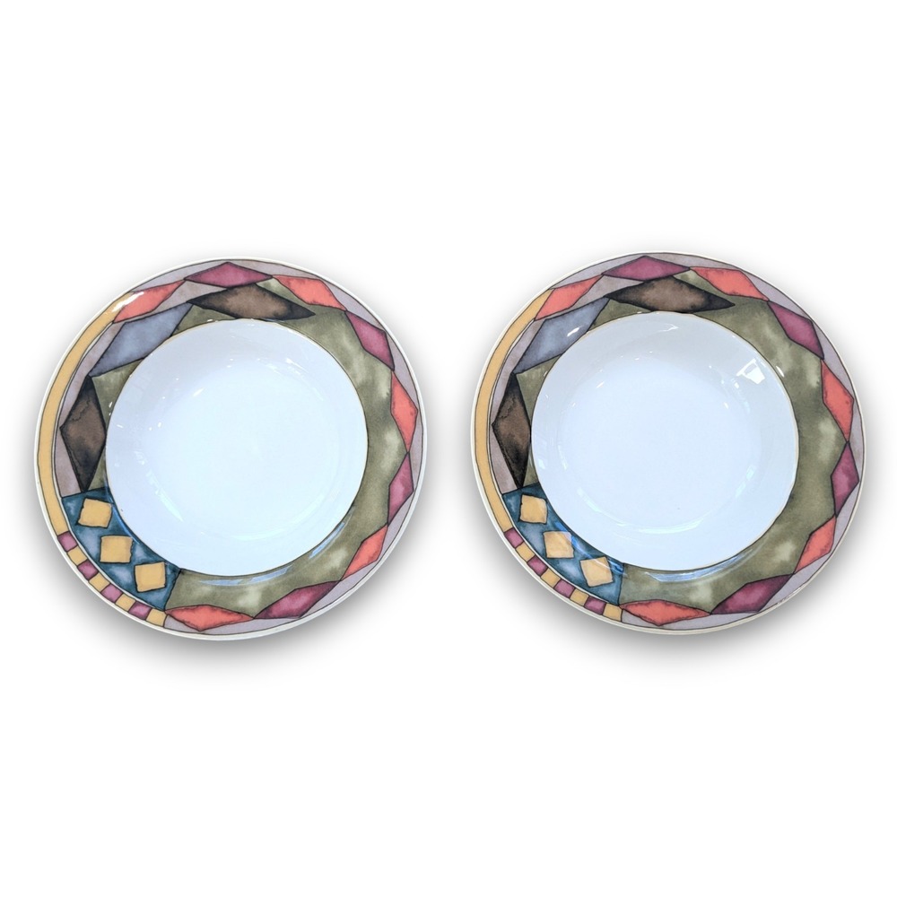 Sasaki Palazzo Paula Zanger Set of 6 Soup Bowls Geometric Diamond 8.5''